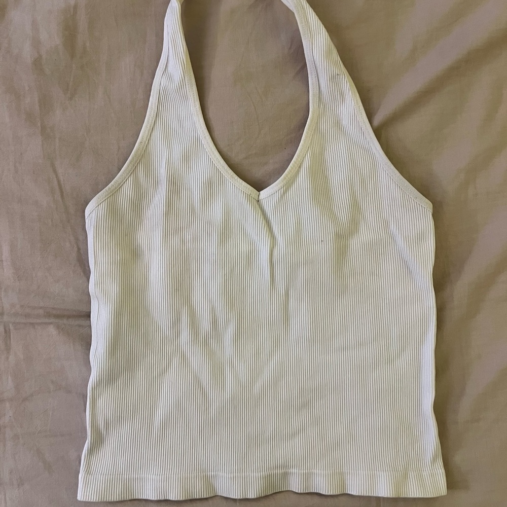 Ultra Flirt Ivory Ribbed Halter Tank Top